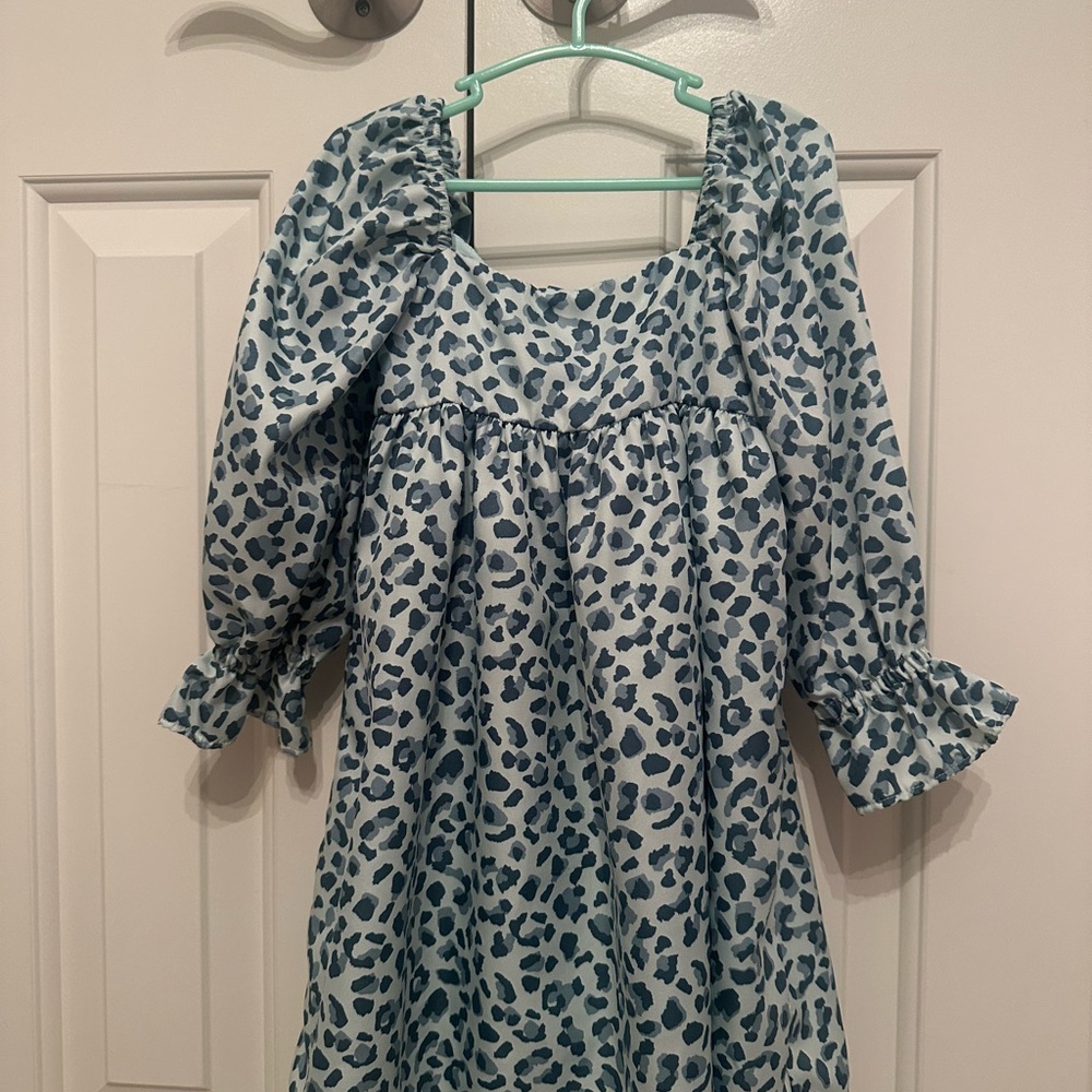 Janie and Jack Blue Leopard Print Peasant Dress